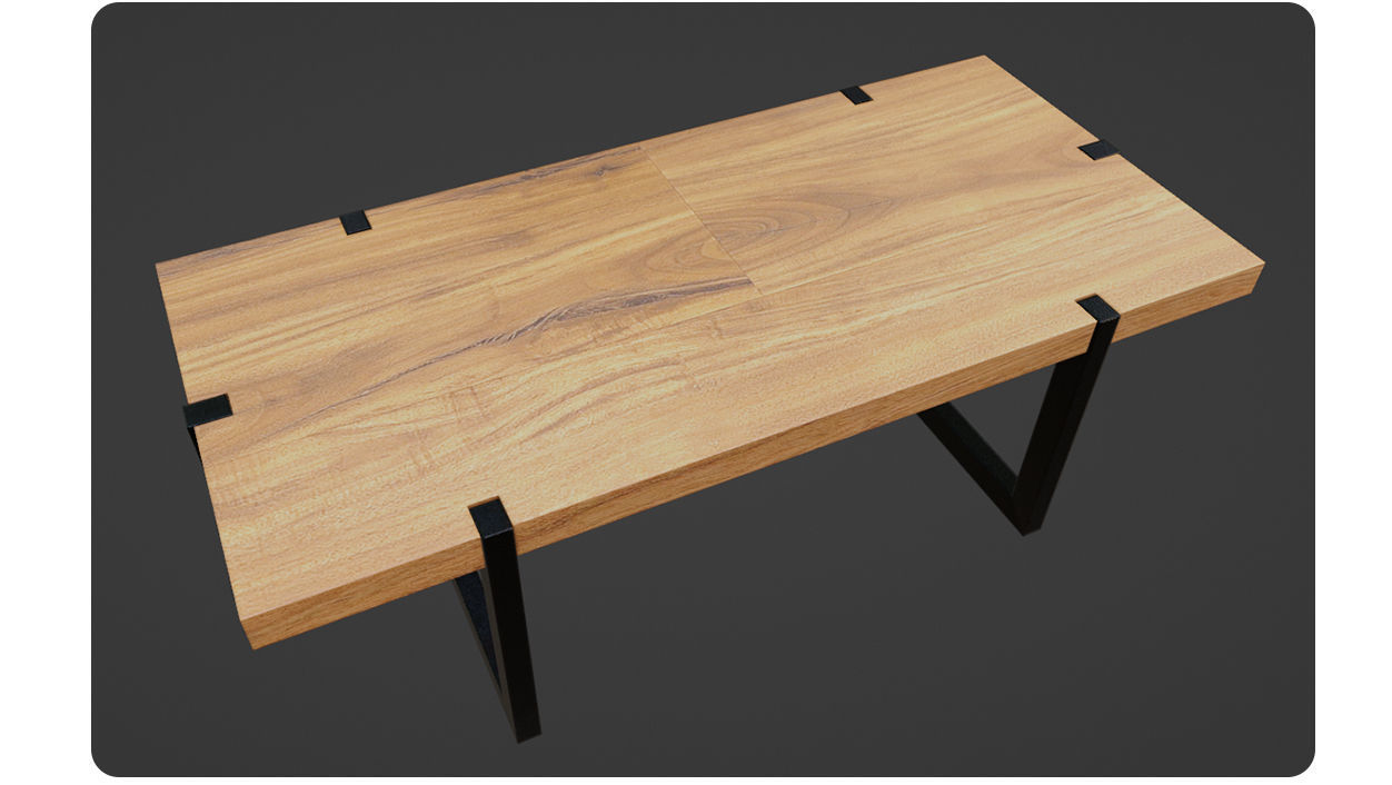 Wooden table with metal legs Low-poly 3D model_7