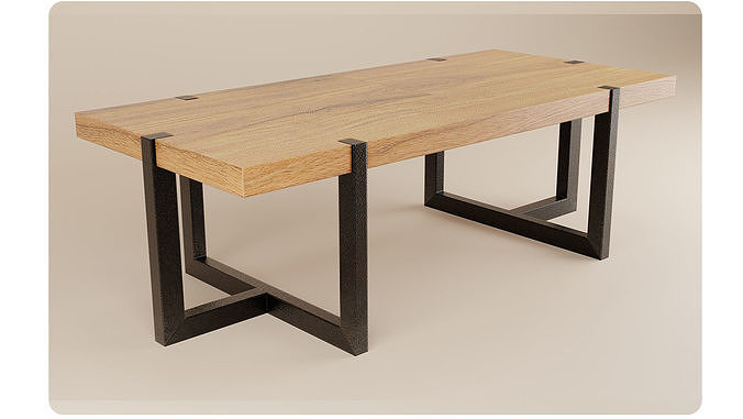 Wooden table with metal legs  Low-poly 3D model