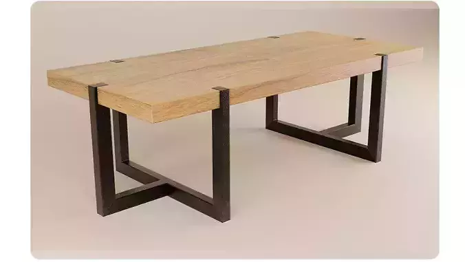 Wooden table with metal legs  Low-poly 3D model
