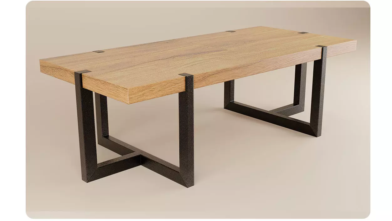 Wooden table with metal legs Low-poly 3D model_0