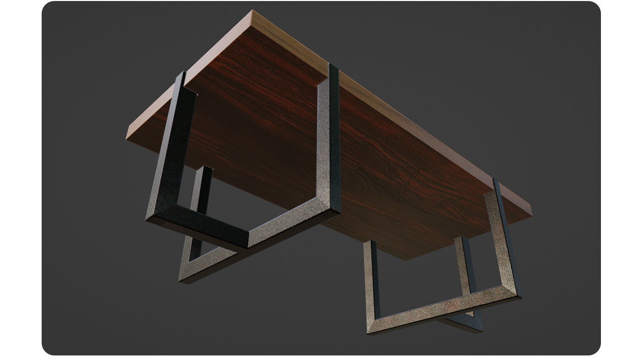 Wooden table with metal legs Low-poly 3D model_10