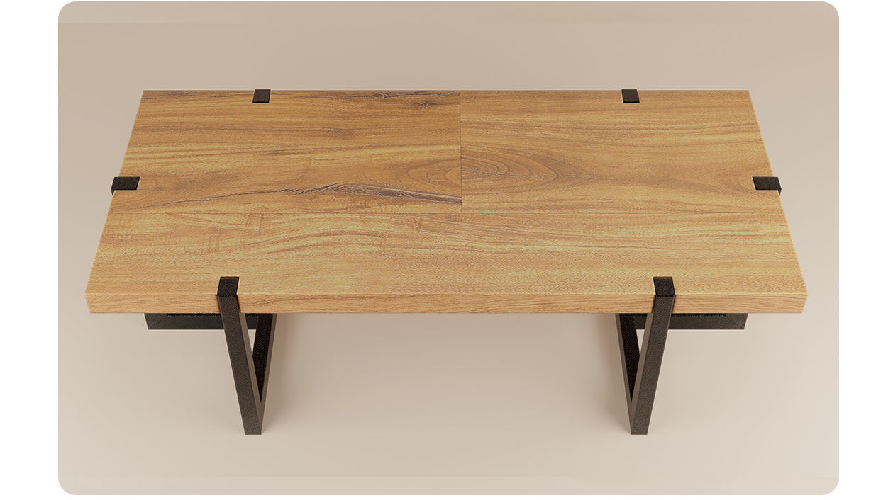 Wooden table with metal legs Low-poly 3D model_2
