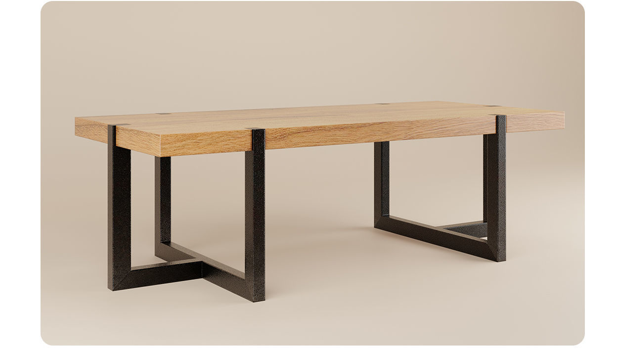 Wooden table with metal legs Low-poly 3D model_5