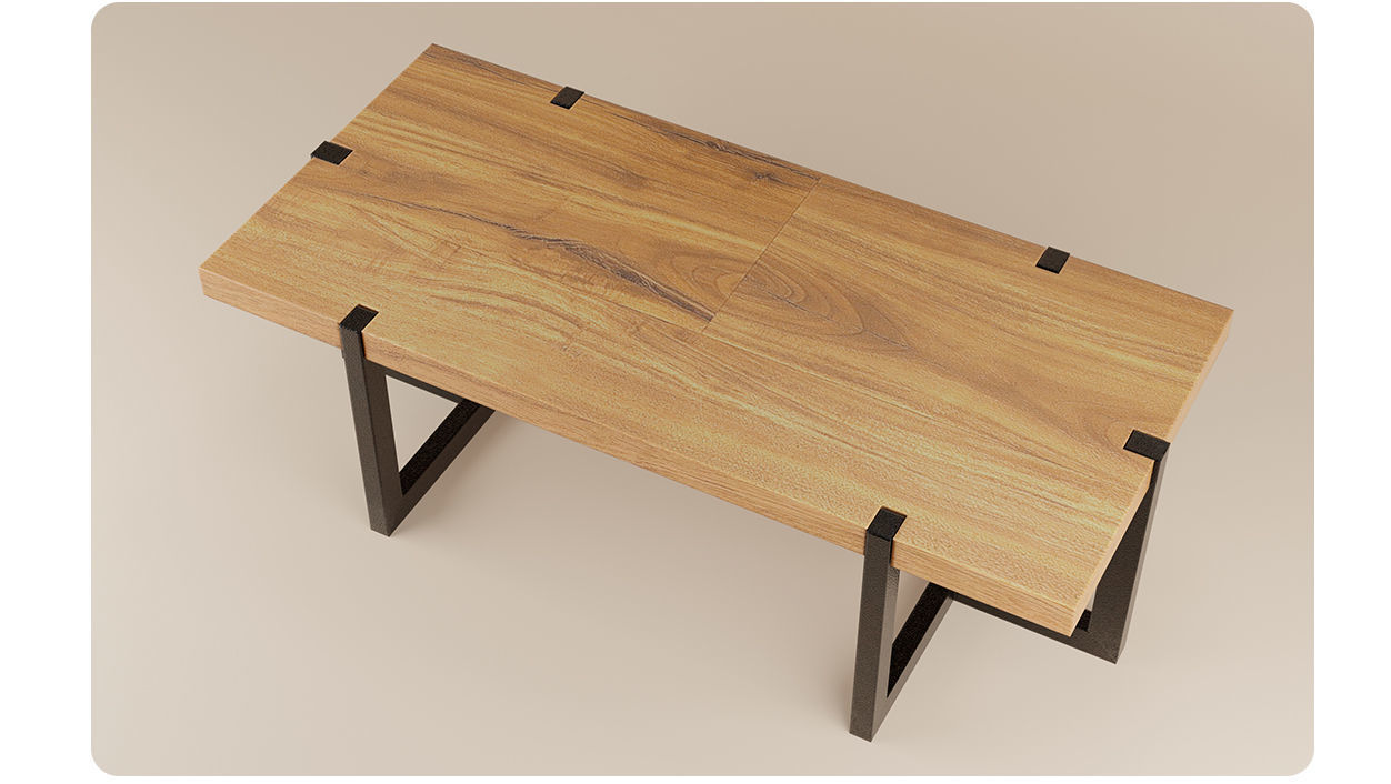 Wooden table with metal legs Low-poly 3D model_1