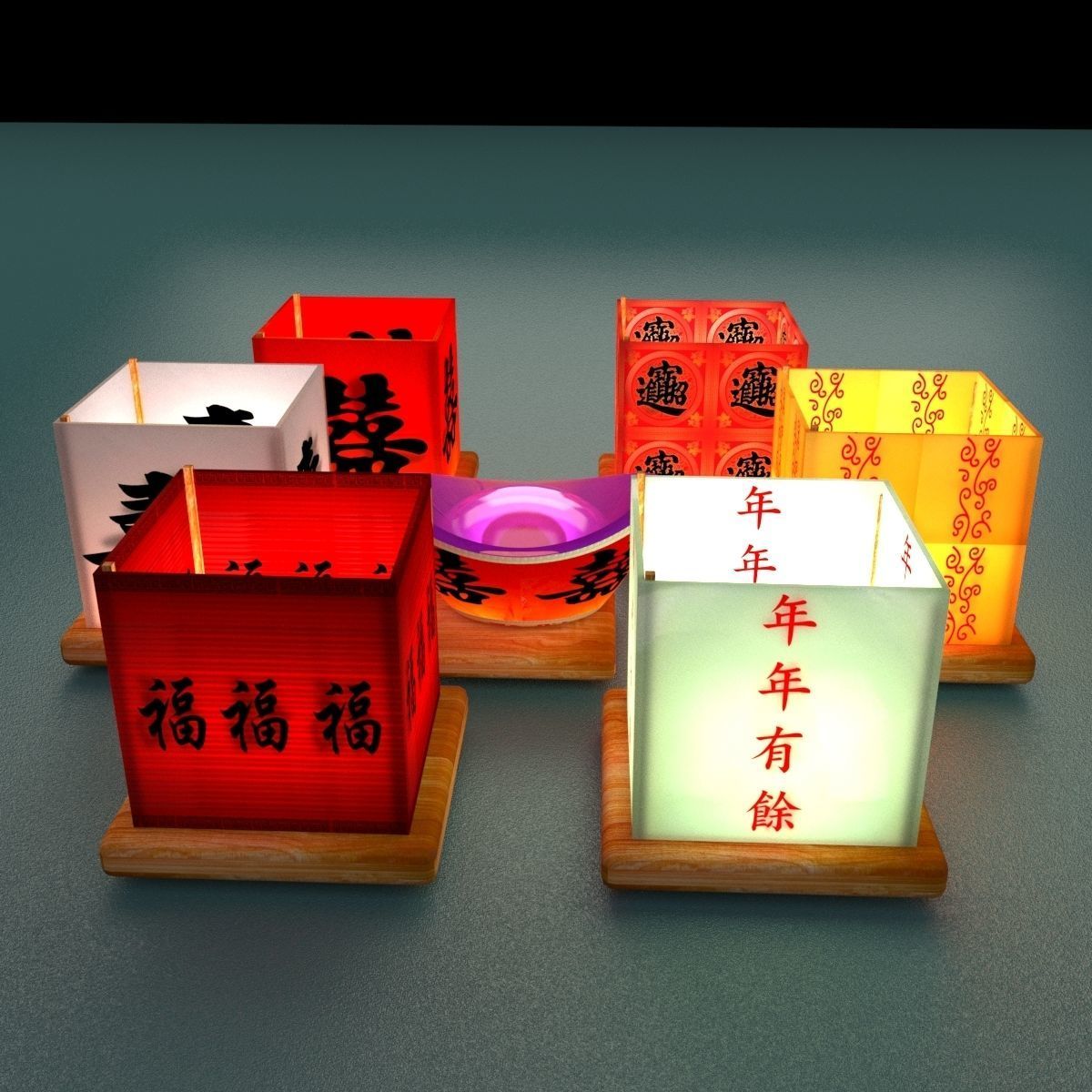 Chinese water lanterns 3D model_2