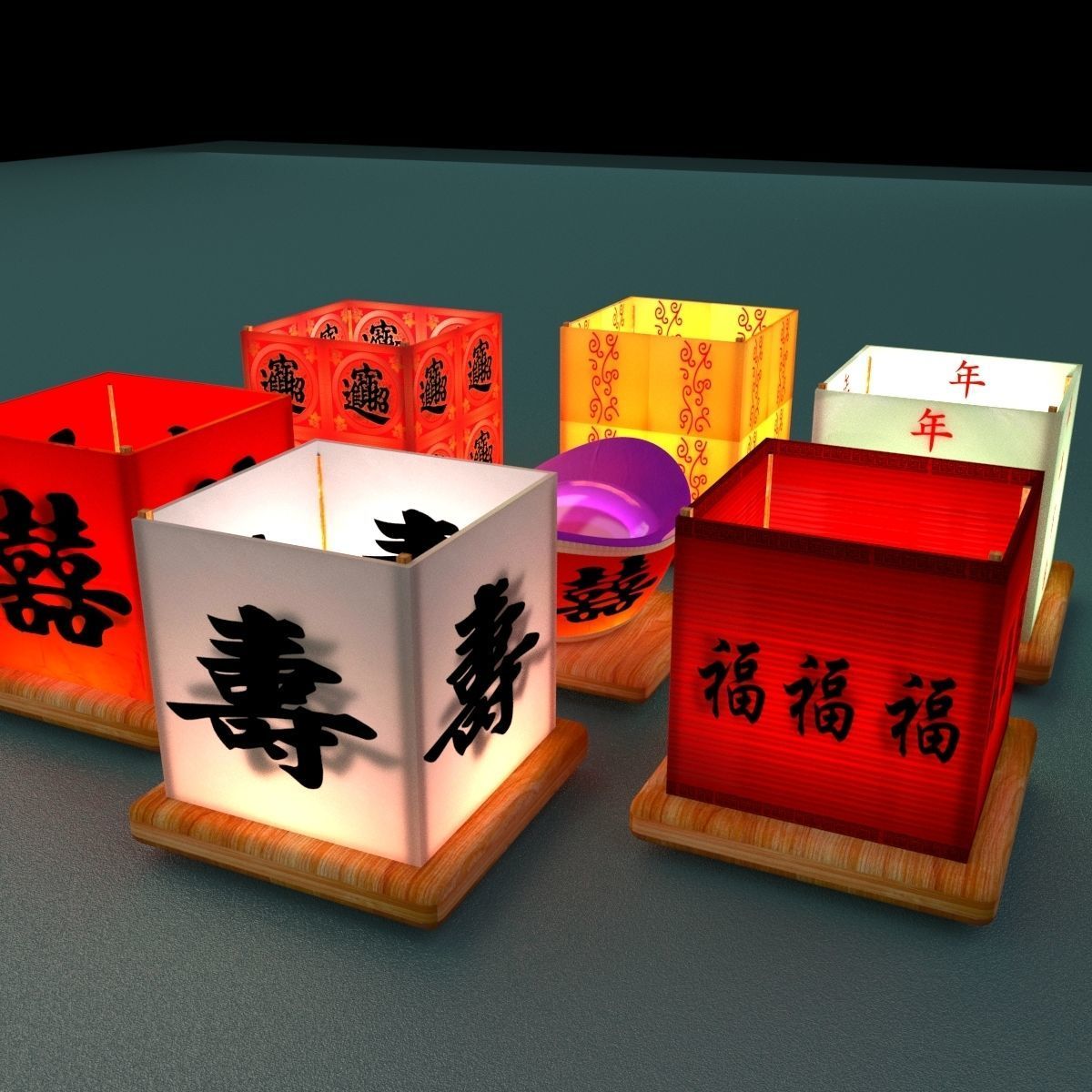 Chinese water lanterns 3D model_1