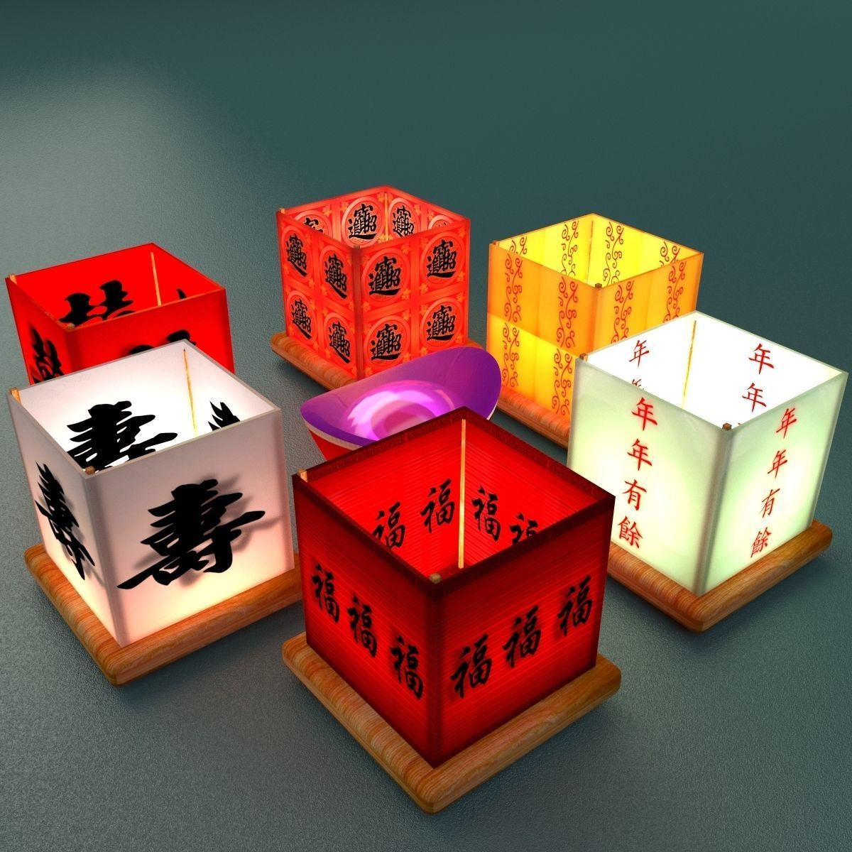 Chinese water lanterns 3D model_4