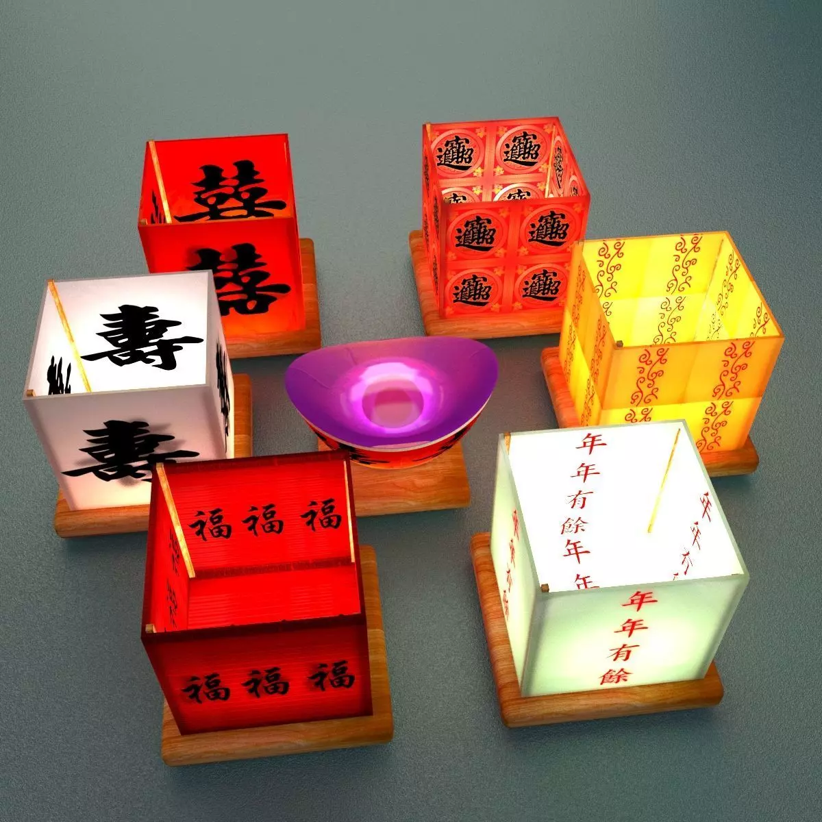 Chinese water lanterns 3D model_0