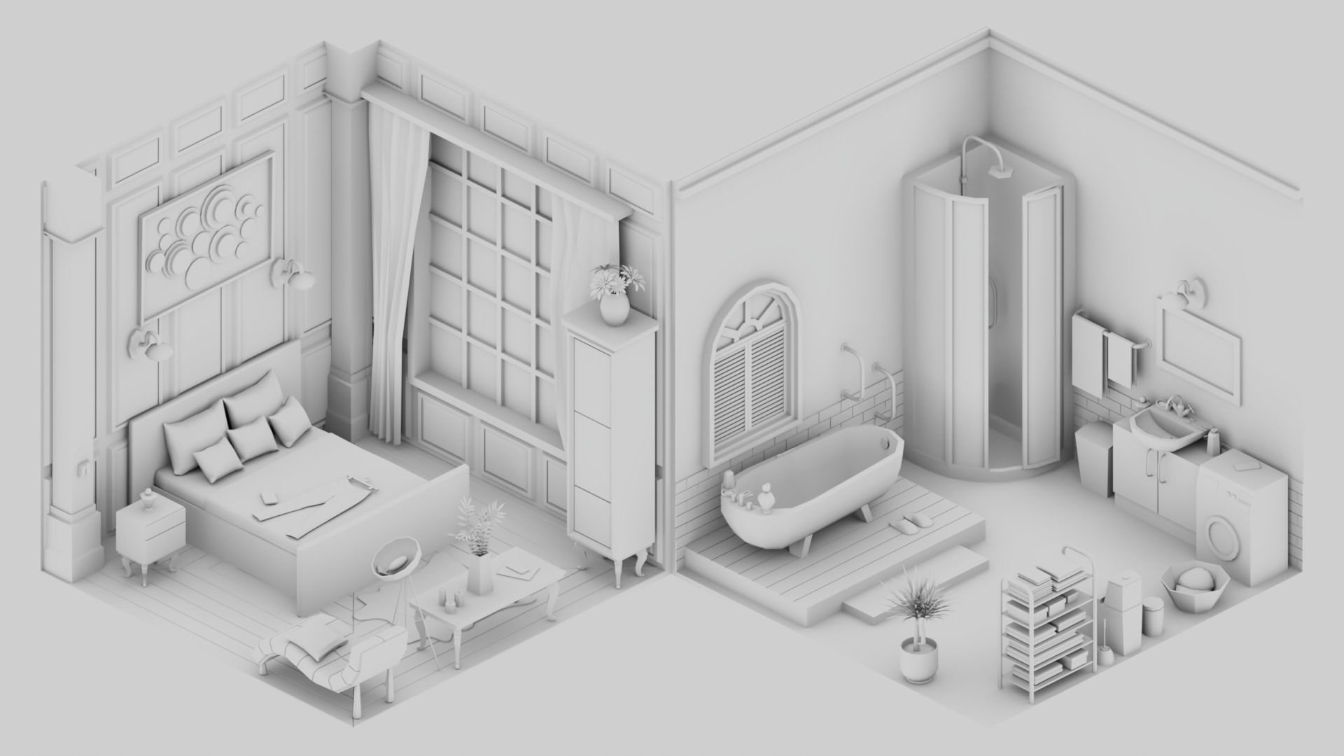 30 Low poly Rooms Interiors 1000 plus unique Objects Low-poly 3D model_61