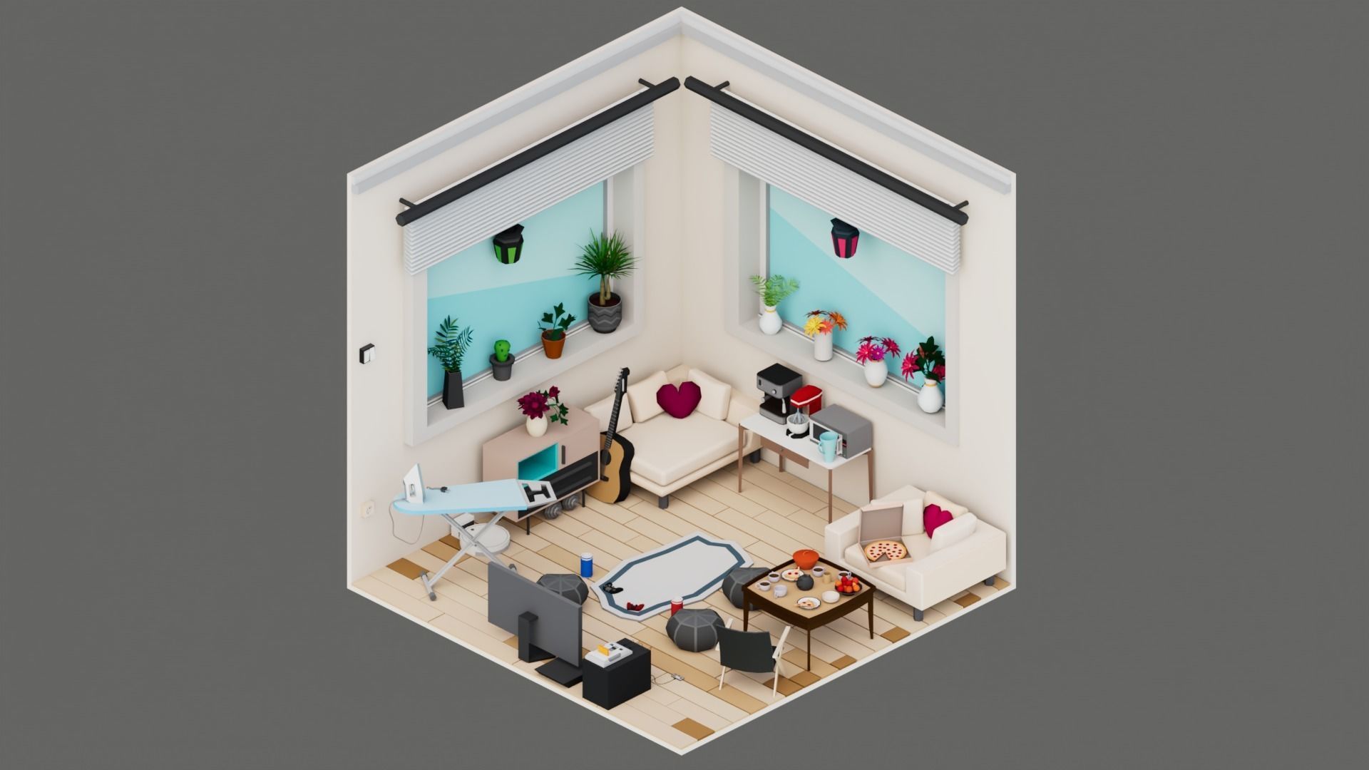 30 Low poly Rooms Interiors 1000 plus unique Objects Low-poly 3D model_26