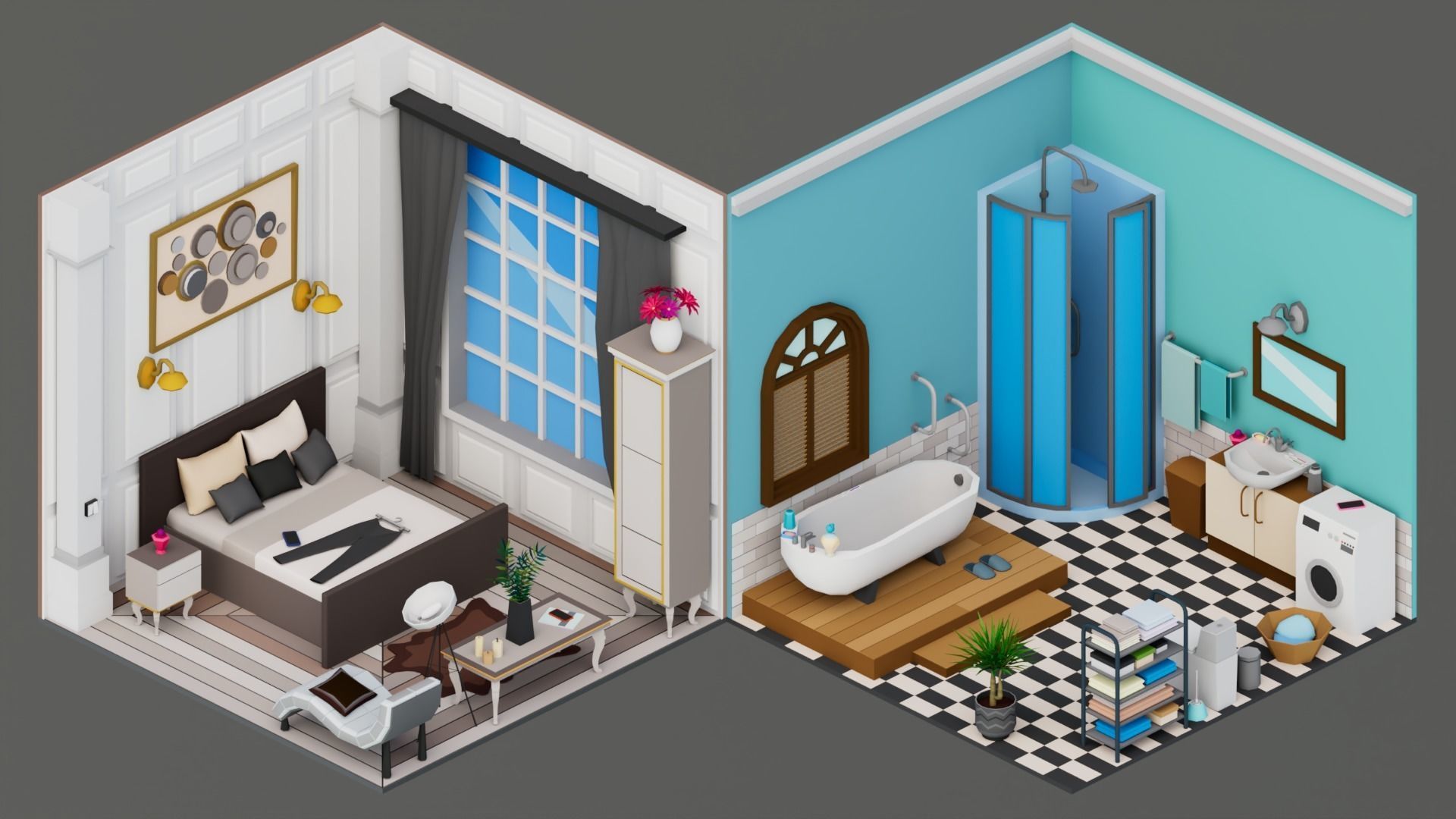30 Low poly Rooms Interiors 1000 plus unique Objects Low-poly 3D model_20