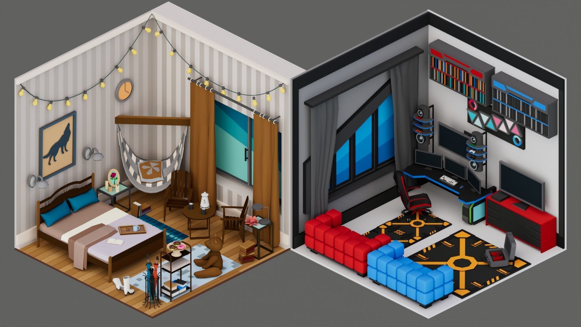 30 Low poly Rooms Interiors 1000 plus unique Objects Low-poly 3D model_17