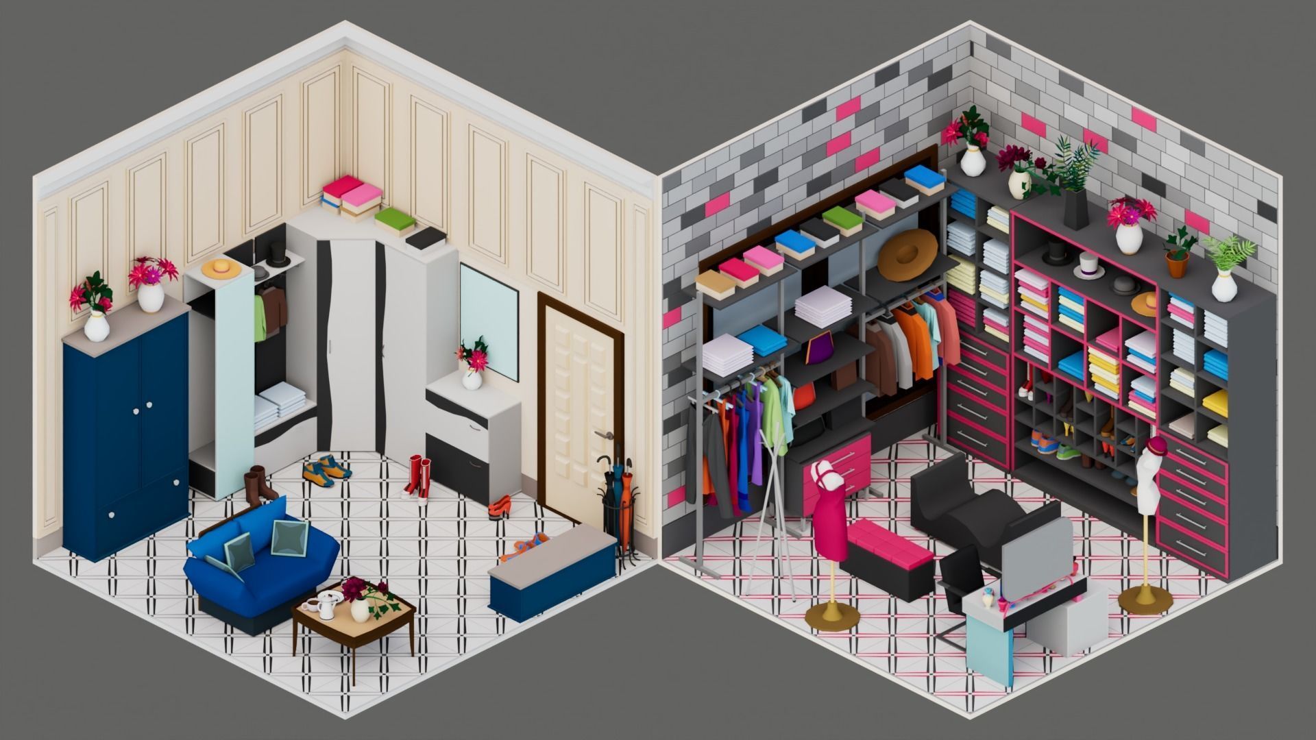30 Low poly Rooms Interiors 1000 plus unique Objects Low-poly 3D model_19