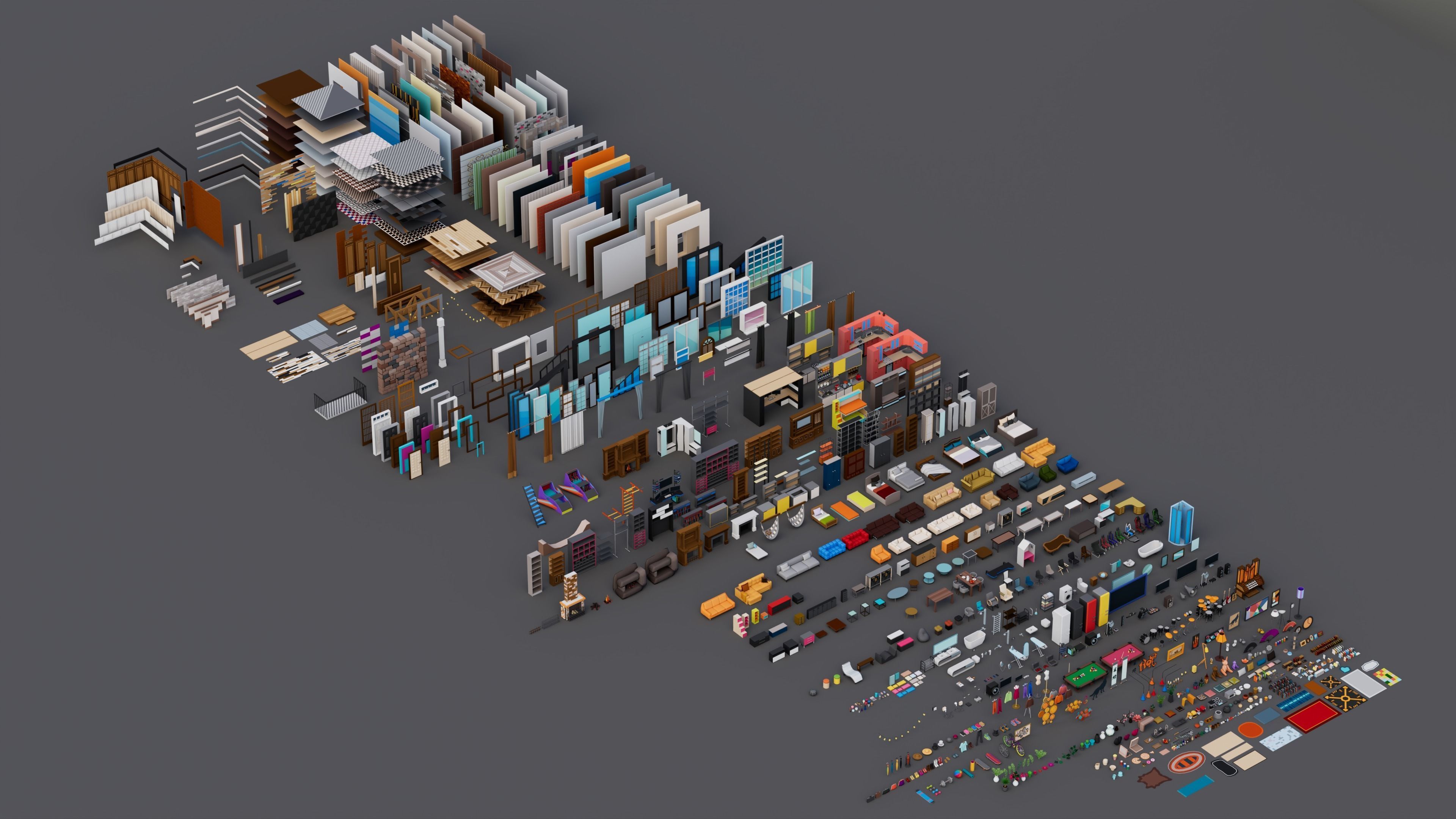 30 Low poly Rooms Interiors 1000 plus unique Objects Low-poly 3D model_4