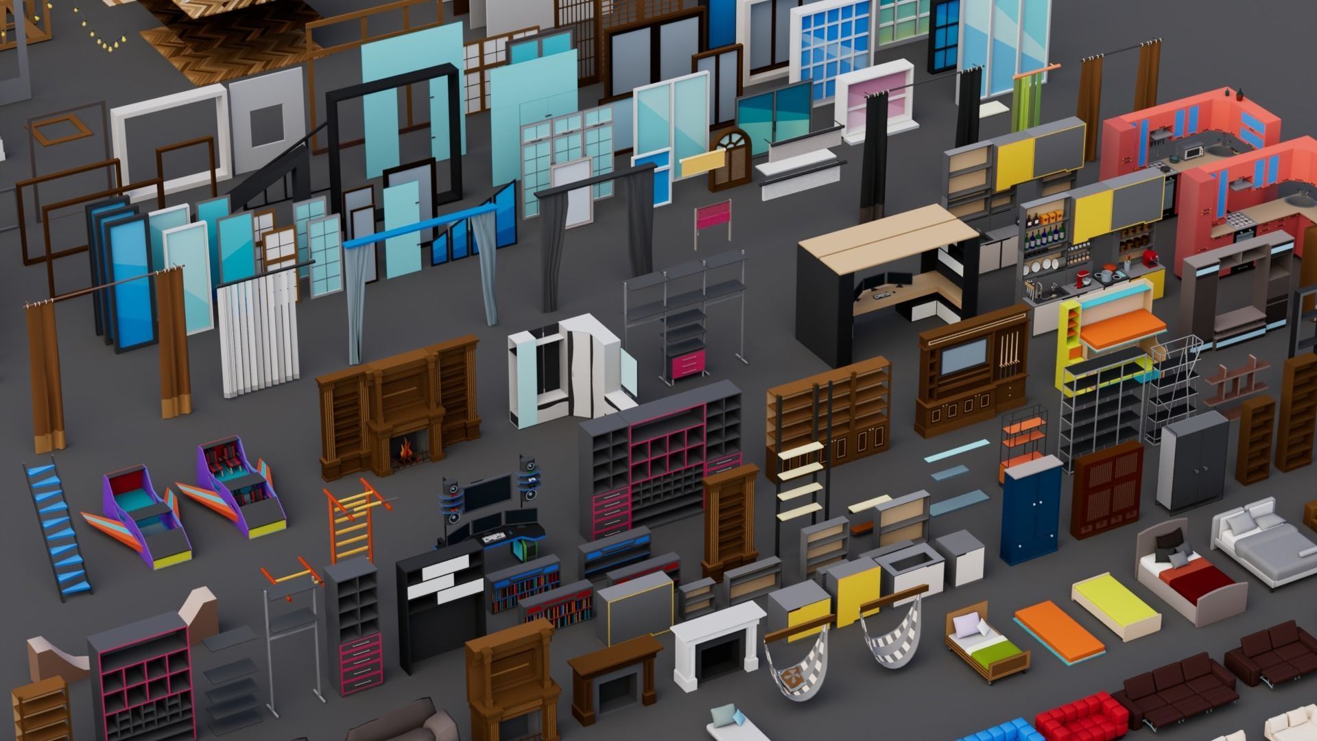 30 Low poly Rooms Interiors 1000 plus unique Objects Low-poly 3D model_8