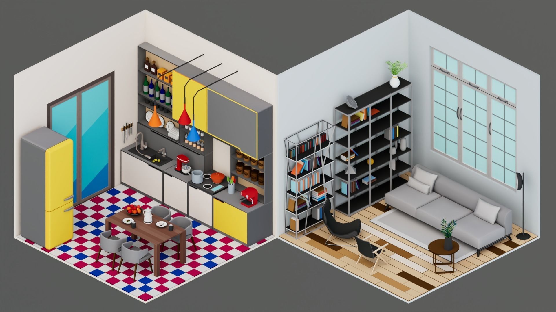30 Low poly Rooms Interiors 1000 plus unique Objects Low-poly 3D model_23