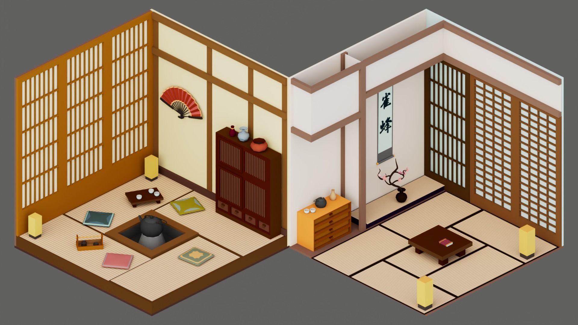 30 Low poly Rooms Interiors 1000 plus unique Objects Low-poly 3D model_16