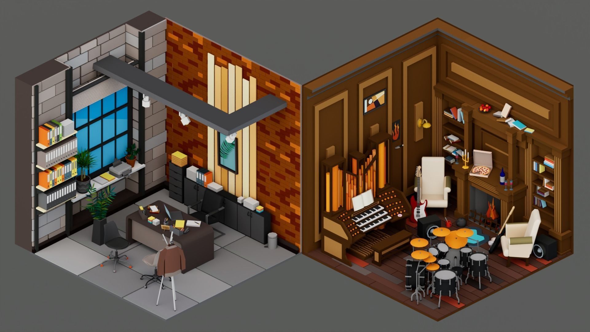 30 Low poly Rooms Interiors 1000 plus unique Objects Low-poly 3D model_28