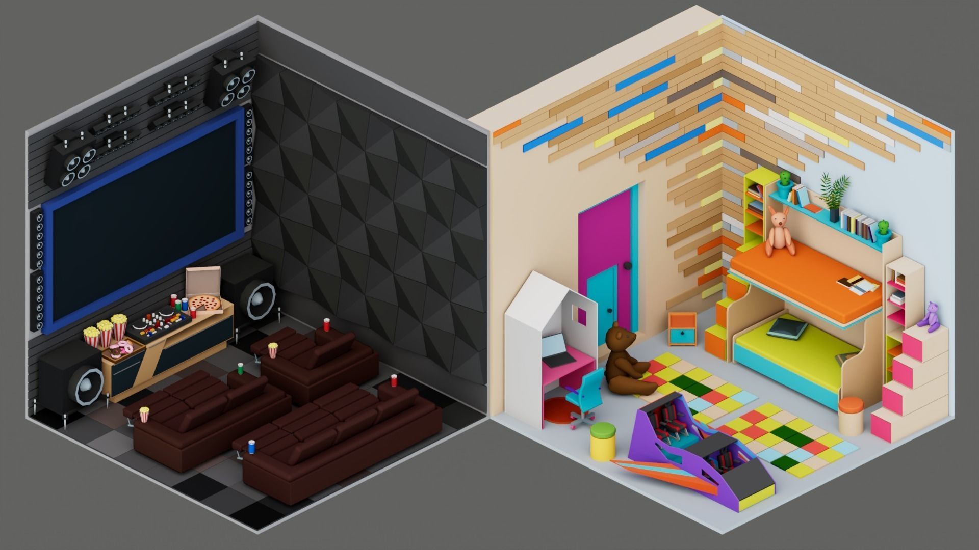 30 Low poly Rooms Interiors 1000 plus unique Objects Low-poly 3D model_18