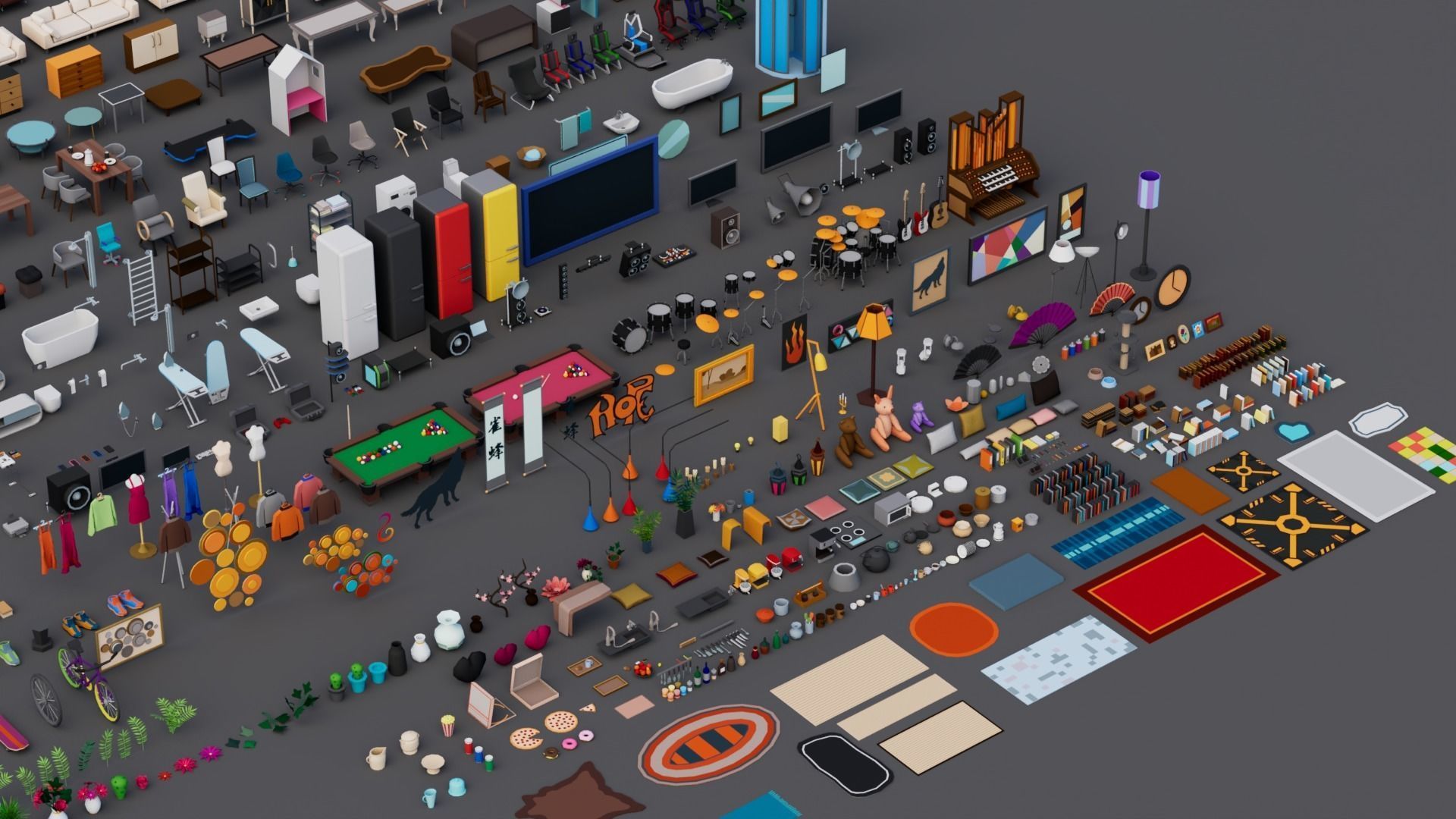 30 Low poly Rooms Interiors 1000 plus unique Objects Low-poly 3D model_6