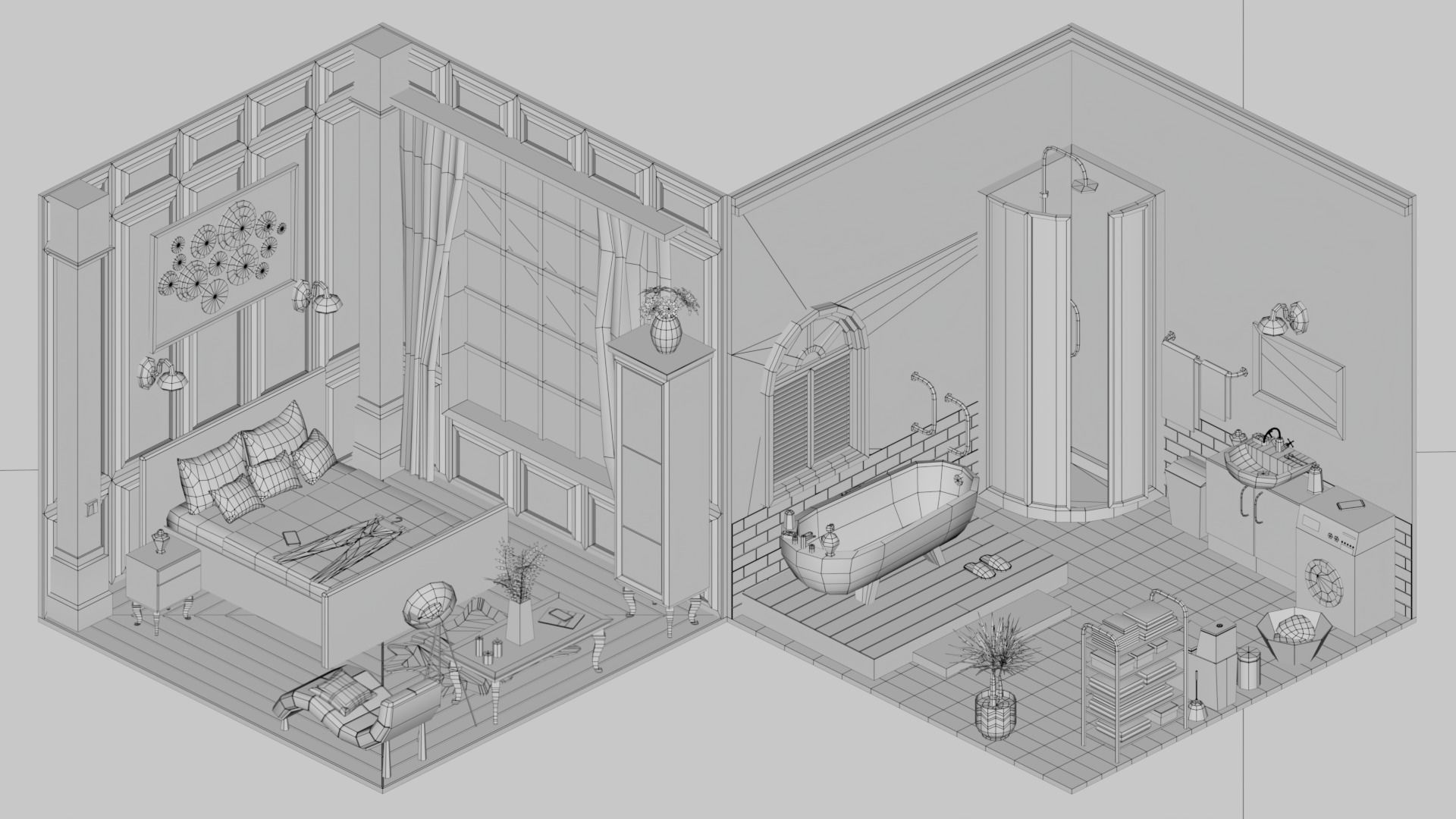 30 Low poly Rooms Interiors 1000 plus unique Objects Low-poly 3D model_62