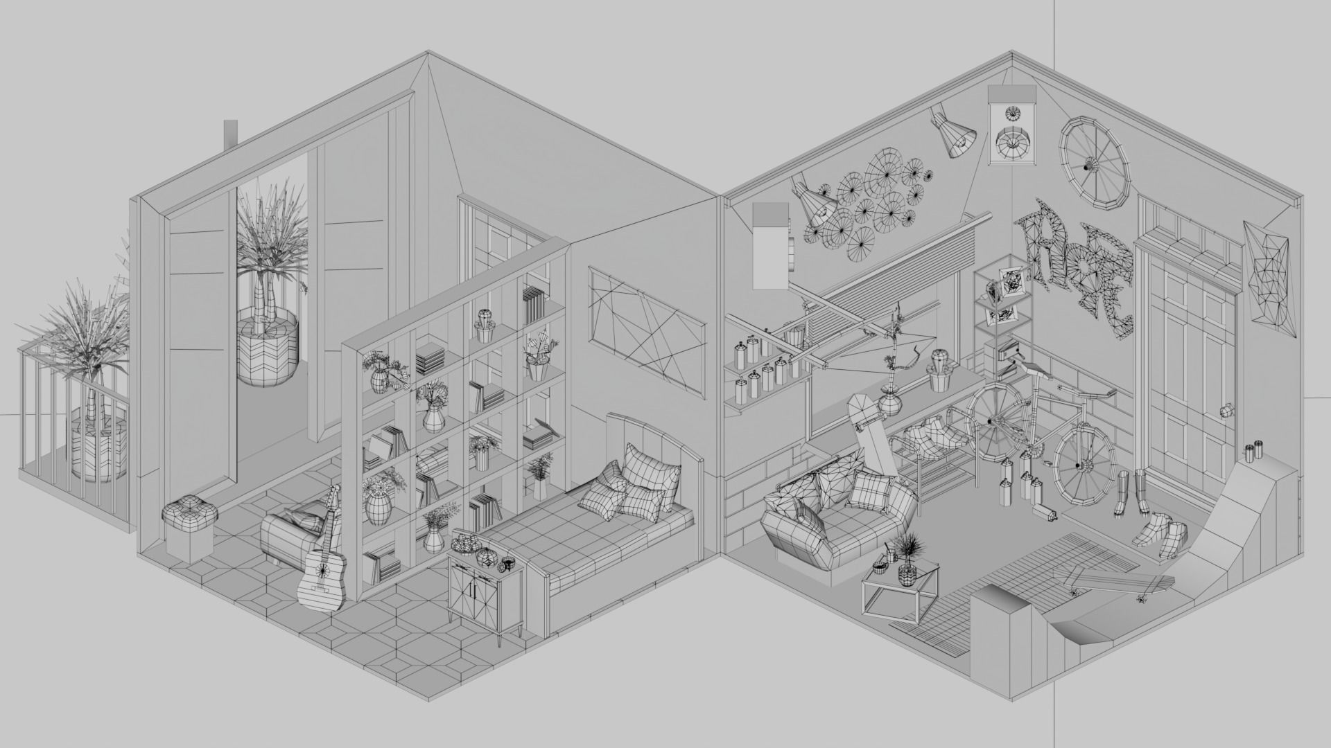 30 Low poly Rooms Interiors 1000 plus unique Objects Low-poly 3D model_63