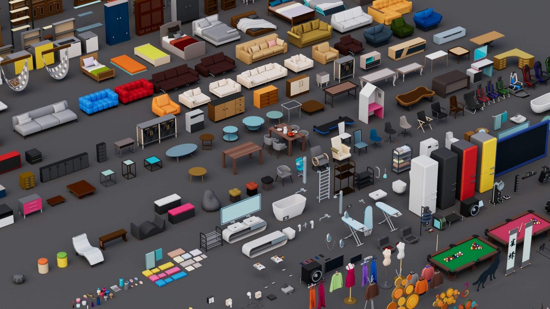 30 Low poly Rooms Interiors 1000 plus unique Objects Low-poly 3D model_7