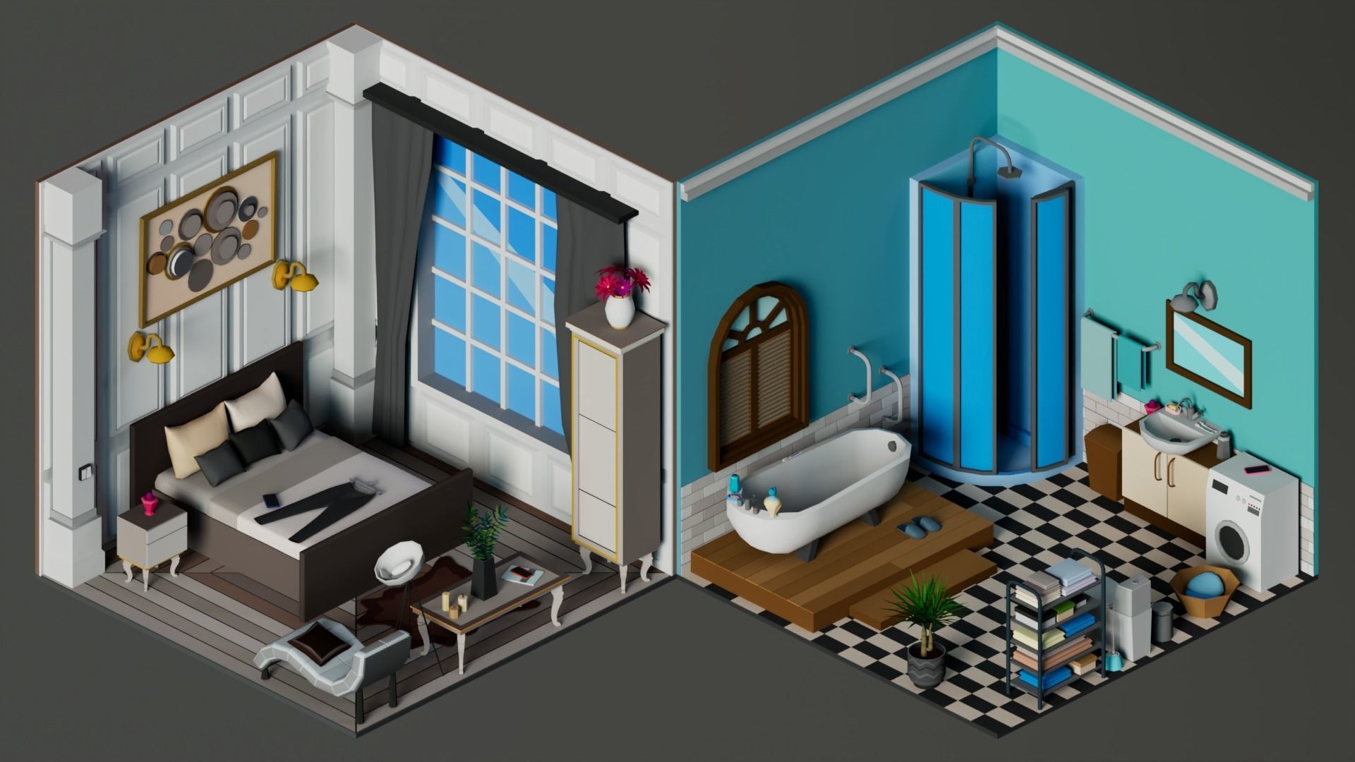 30 Low poly Rooms Interiors 1000 plus unique Objects Low-poly 3D model_21