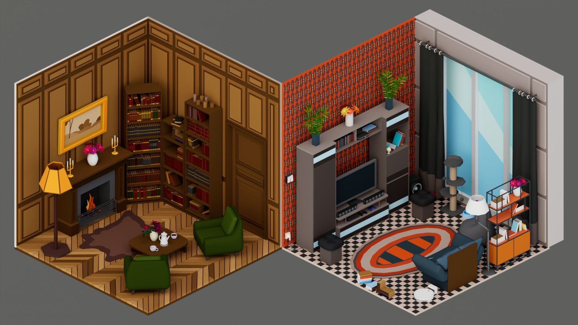 30 Low poly Rooms Interiors 1000 plus unique Objects Low-poly 3D model_15