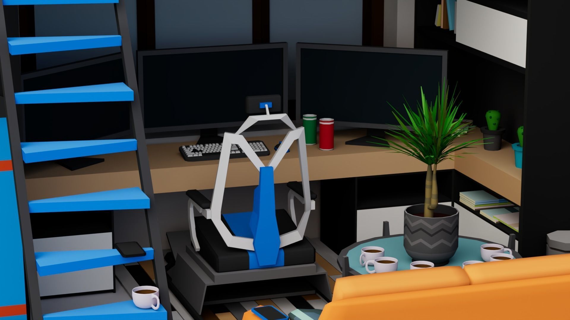 30 Low poly Rooms Interiors 1000 plus unique Objects Low-poly 3D model_45