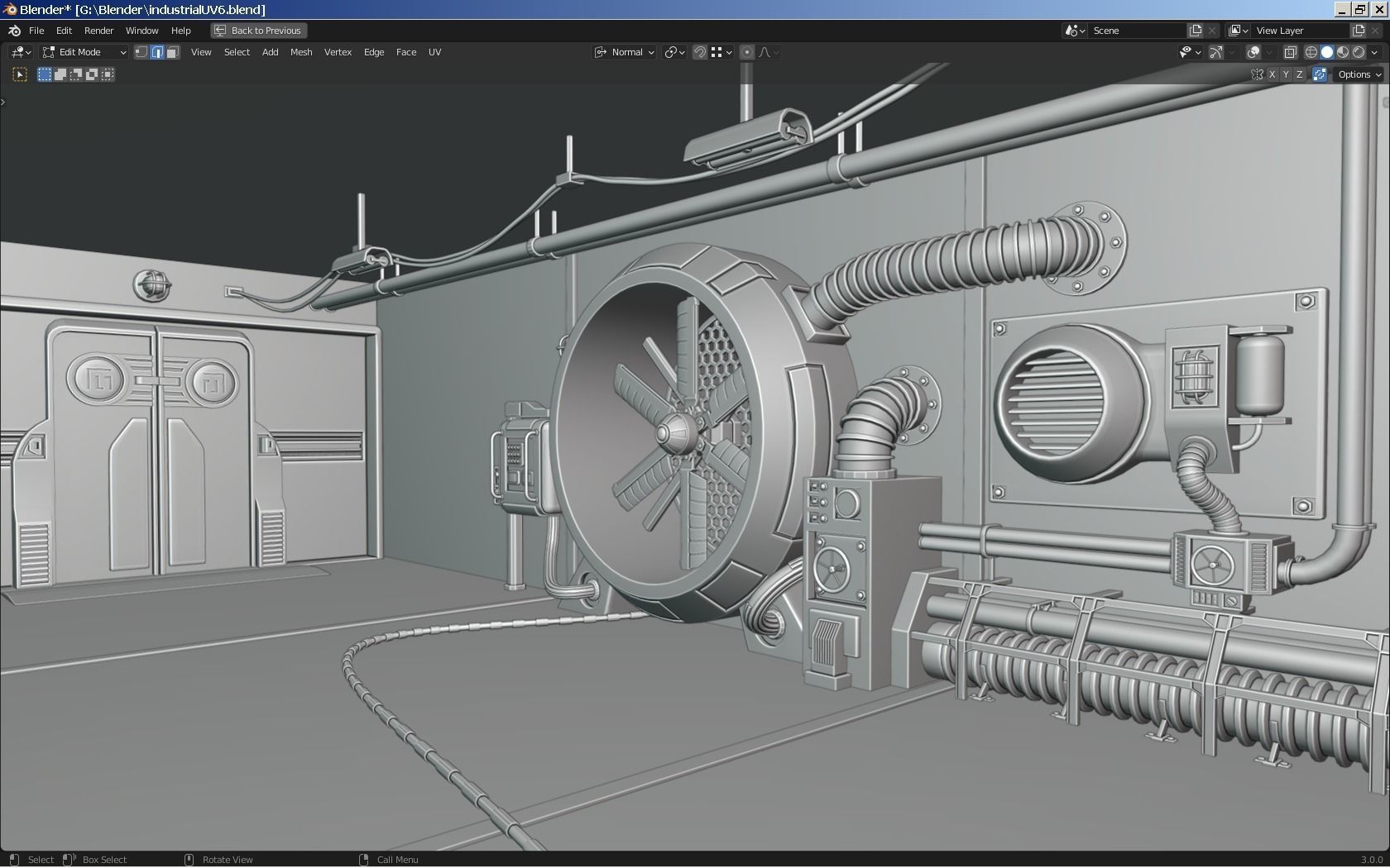 Isometric Industrial-scifi hall 3D model_1