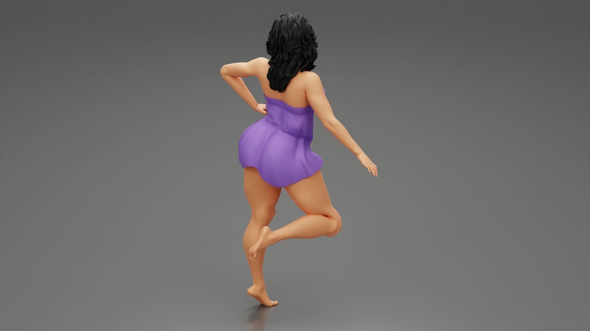 Young Girl with suit is standing leaning on a chair 3D print model_6