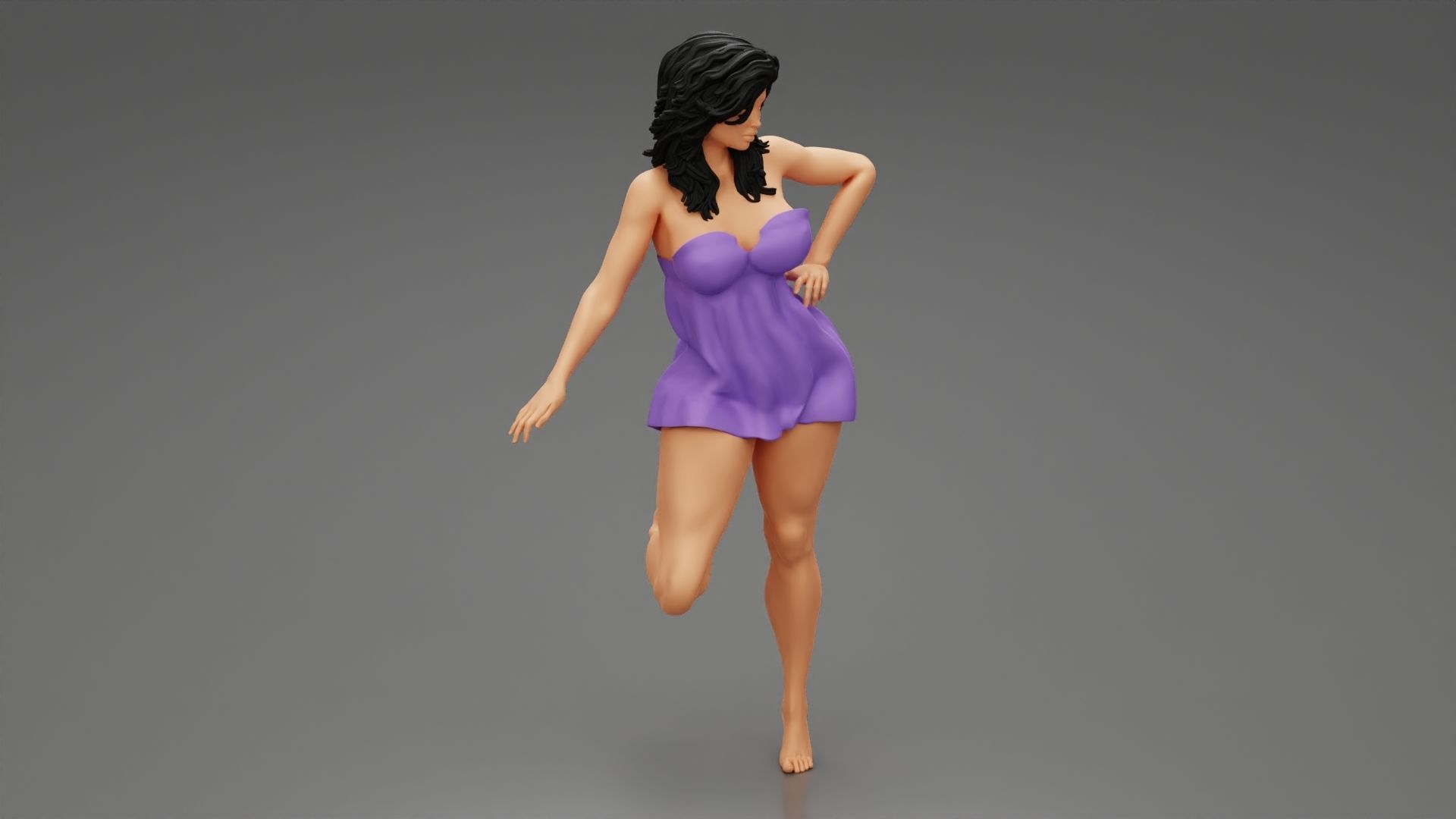 Young Girl with suit is standing leaning on a chair 3D print model_2