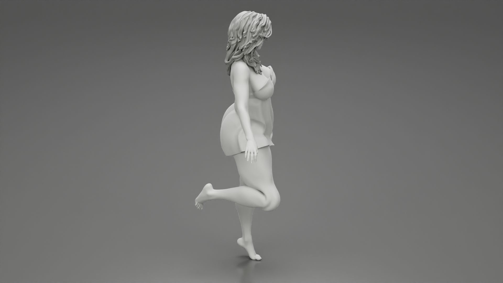 Young Girl with suit is standing leaning on a chair 3D print model_5