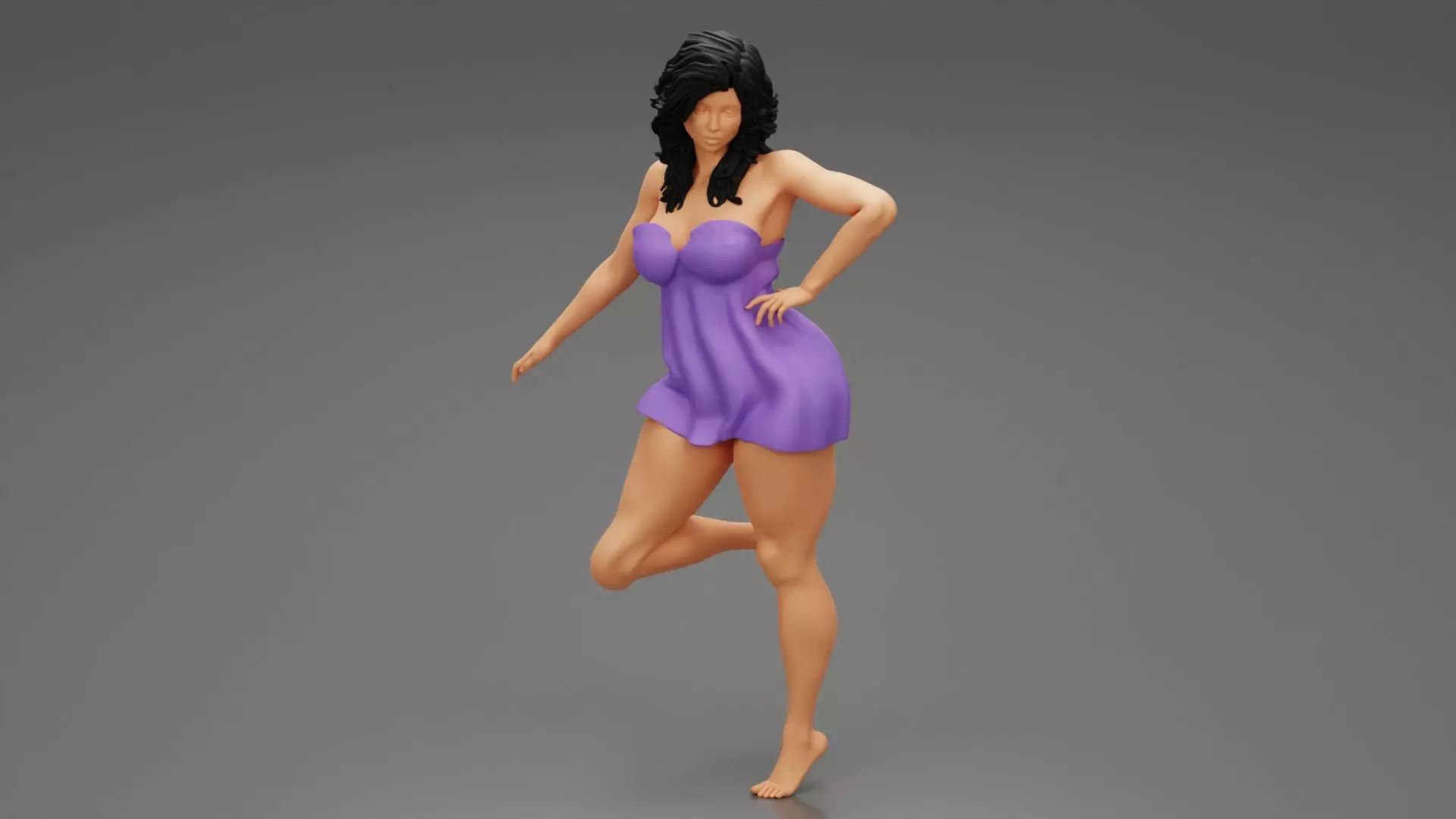 Young Girl with suit is standing leaning on a chair 3D print model_0