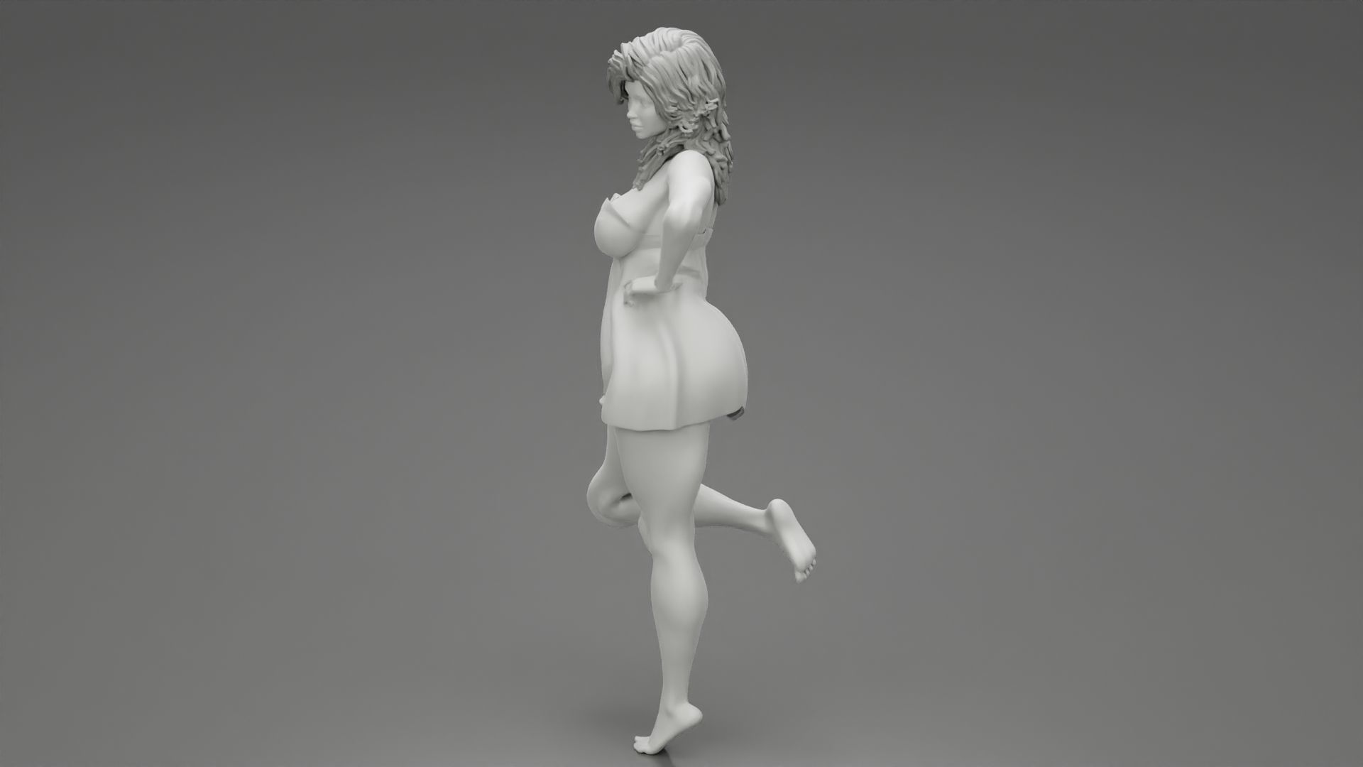 Young Girl with suit is standing leaning on a chair 3D print model_10