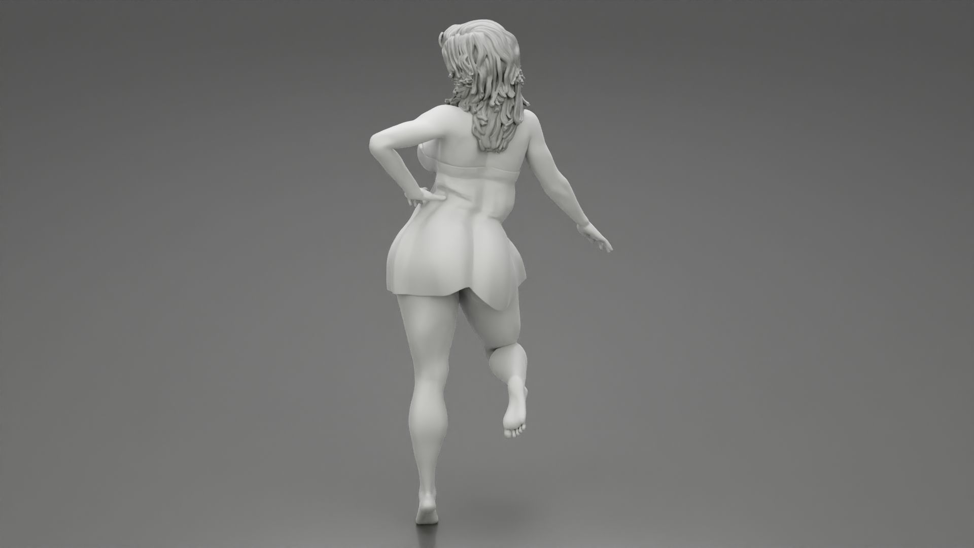 Young Girl with suit is standing leaning on a chair 3D print model_11