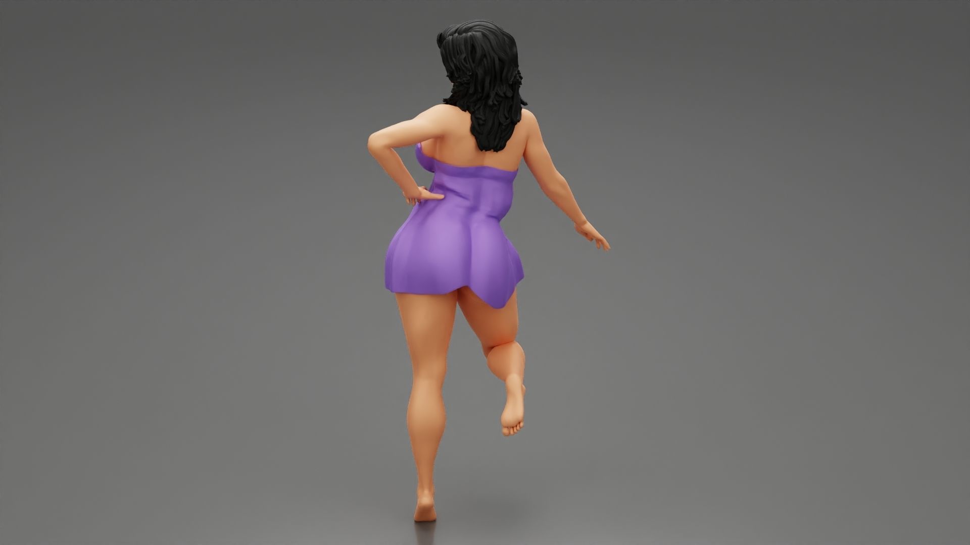 Young Girl with suit is standing leaning on a chair 3D print model_8