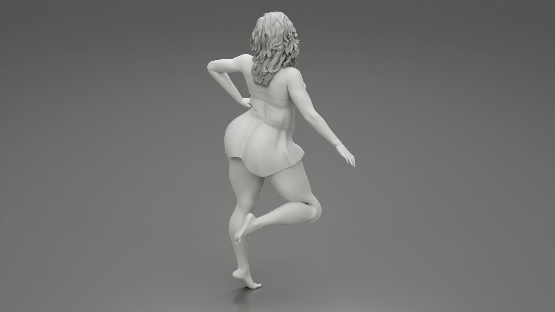 Young Girl with suit is standing leaning on a chair 3D print model_7