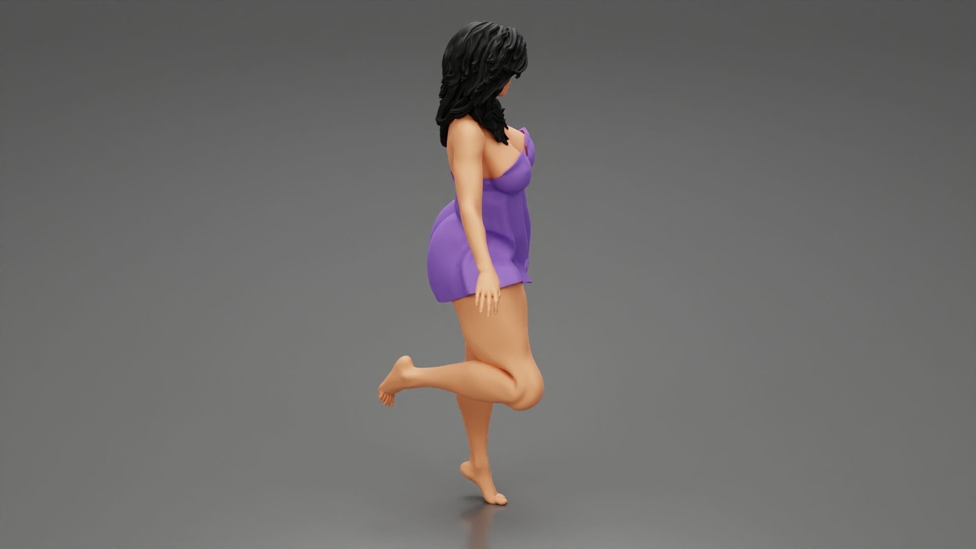 Young Girl with suit is standing leaning on a chair 3D print model_4