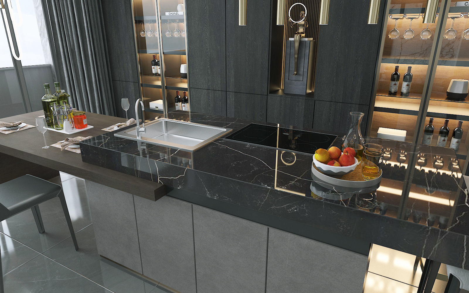 modern kitchen with island  3D model_2