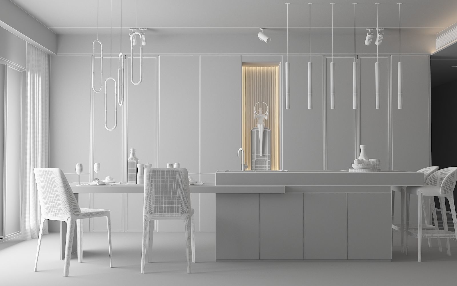 modern kitchen with island  3D model_3