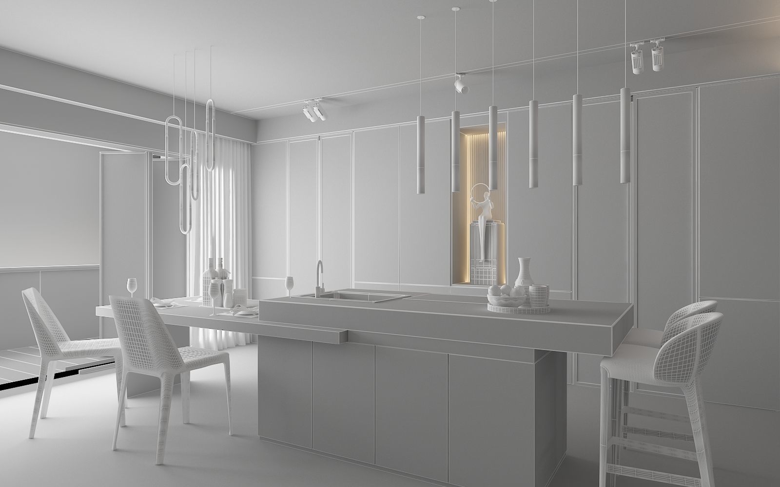 modern kitchen with island  3D model_4