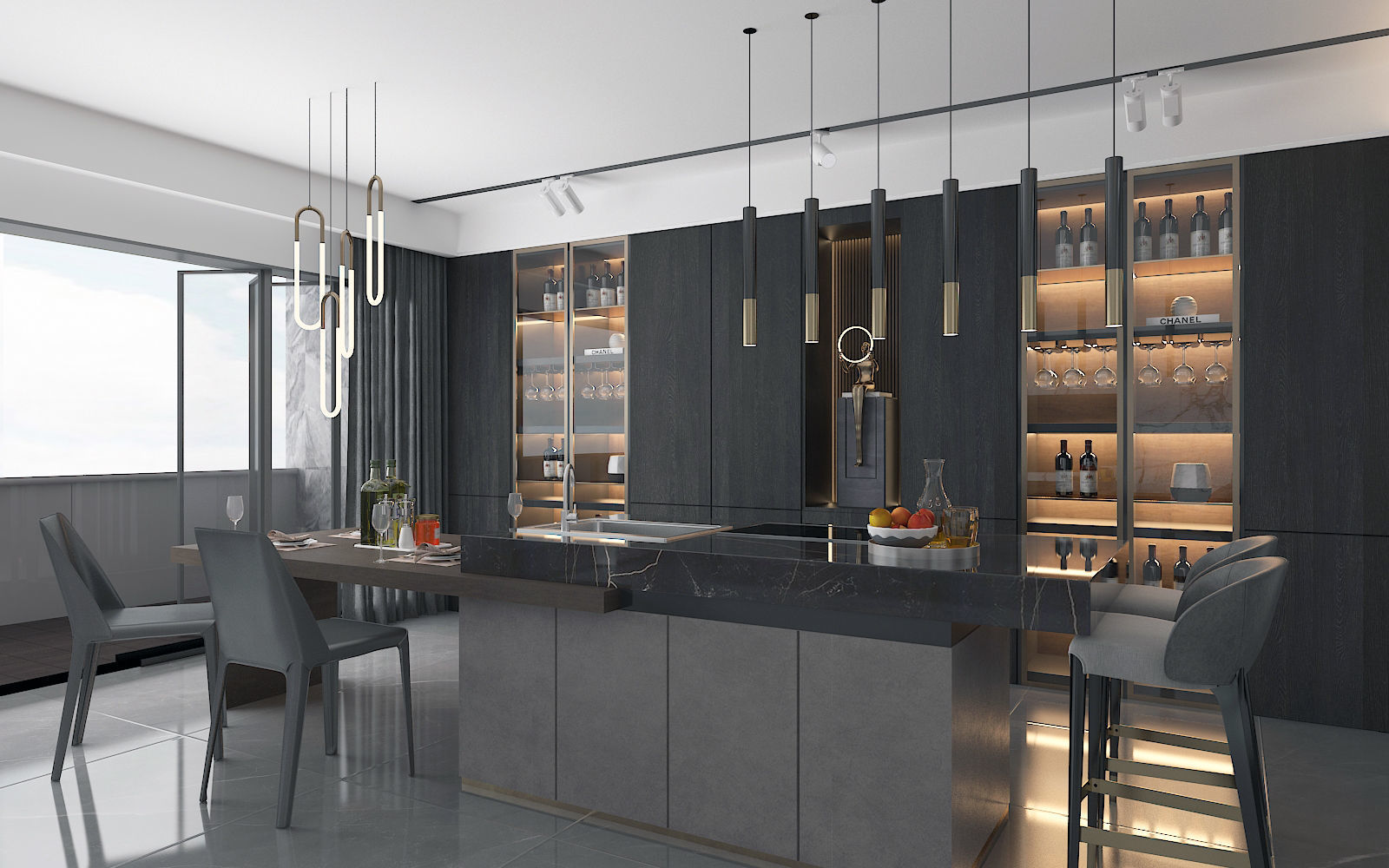 modern kitchen with island  3D model_1