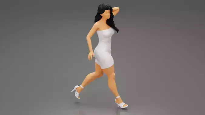 Beautiful Young Woman In Mini Dress Walking