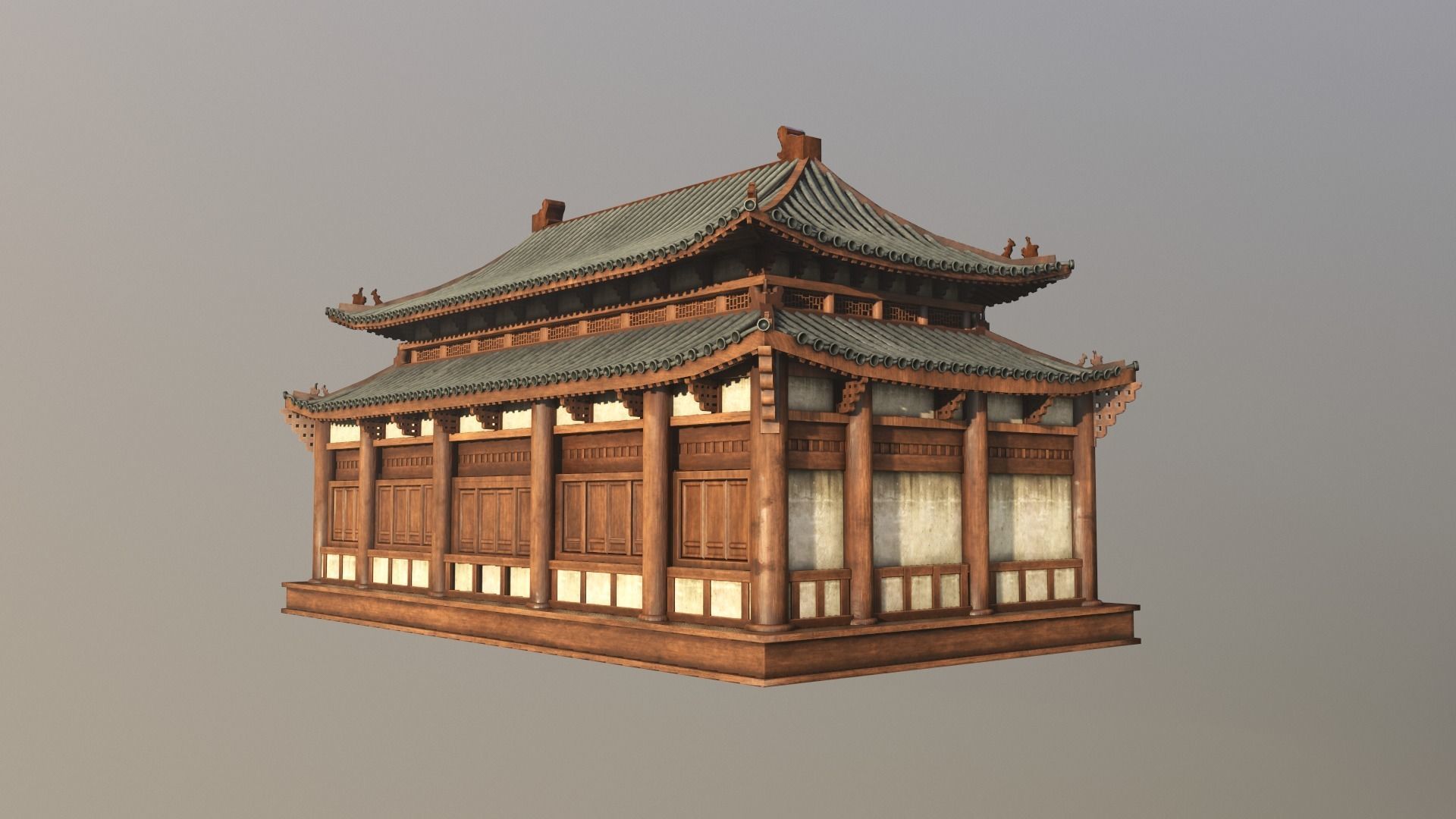 Asian Japanese Realistic Building 3D model_7