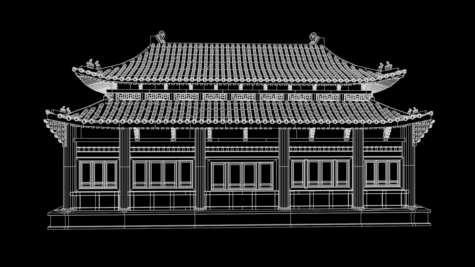 Asian Japanese Realistic Building 3D model_35