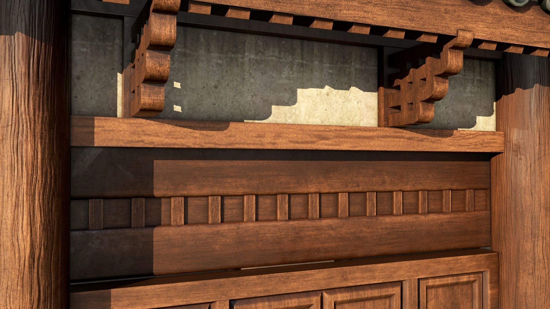 Asian Japanese Realistic Building 3D model_11