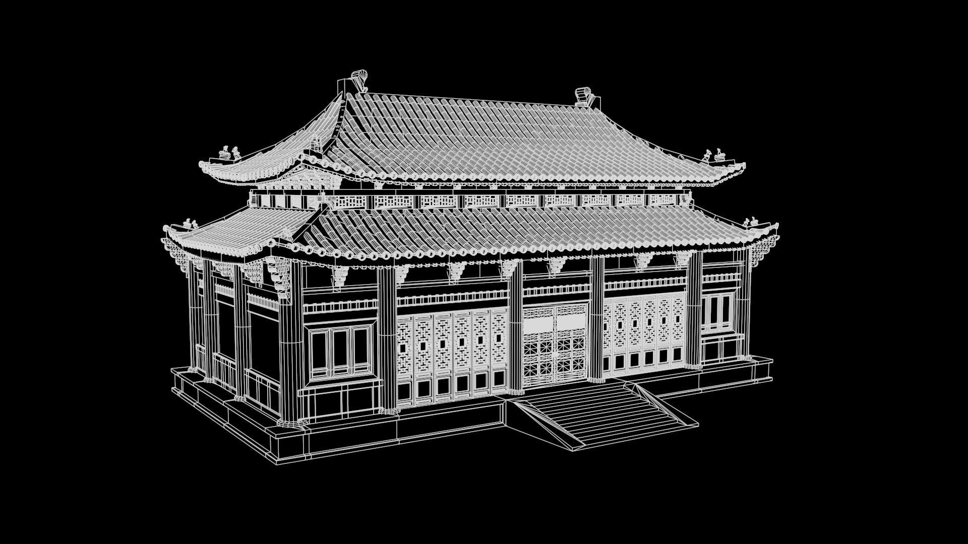 Asian Japanese Realistic Building 3D model_42