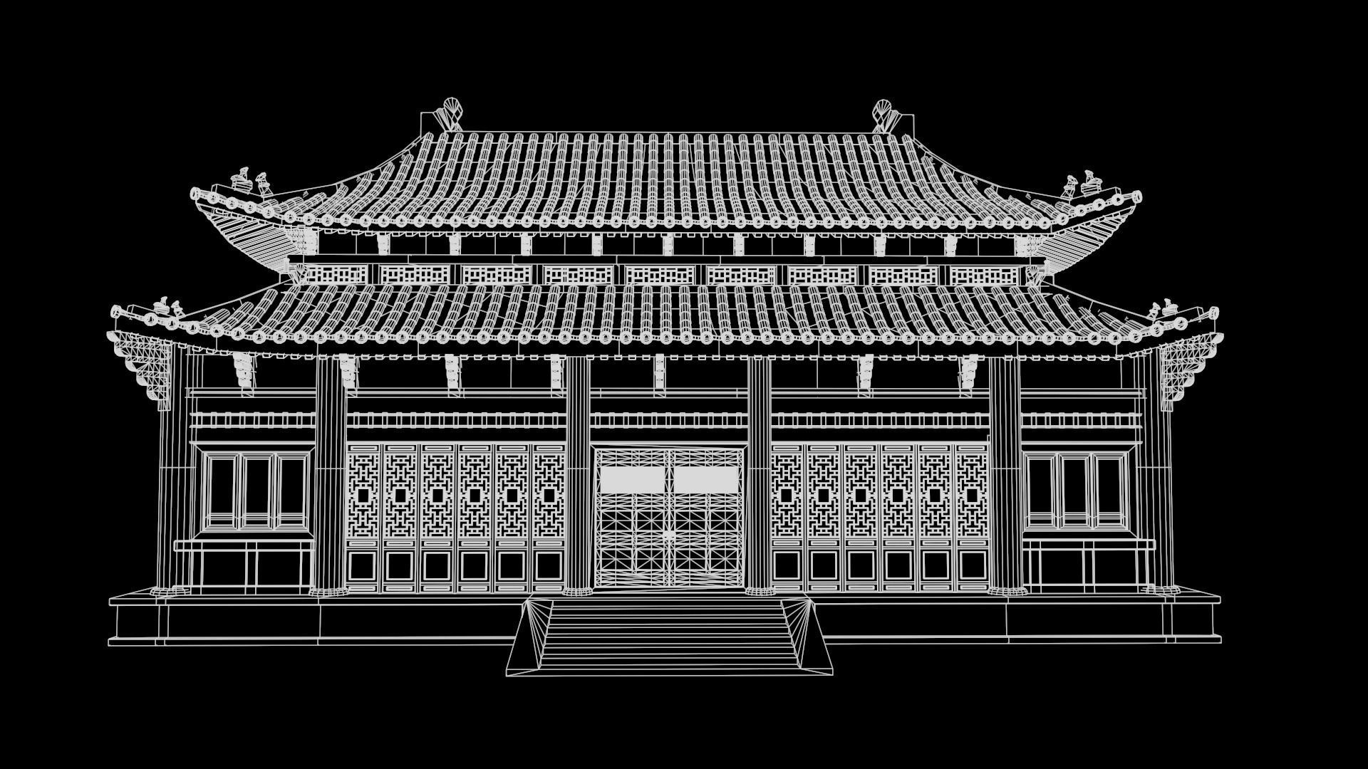 Asian Japanese Realistic Building 3D model_36